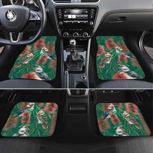 Australia Christmas Car Mats Kookaburra Santa on Callistemon - Forest Green