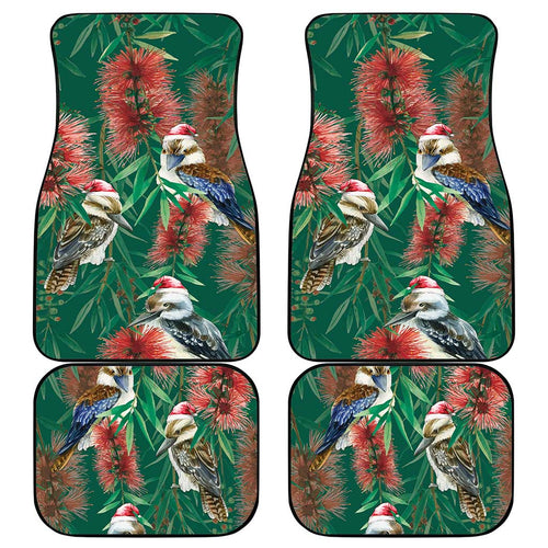 Australia Christmas Car Mats Kookaburra Santa on Callistemon - Forest Green