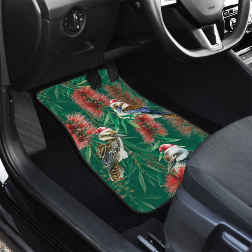 Australia Christmas Car Mats Kookaburra Santa on Callistemon - Forest Green