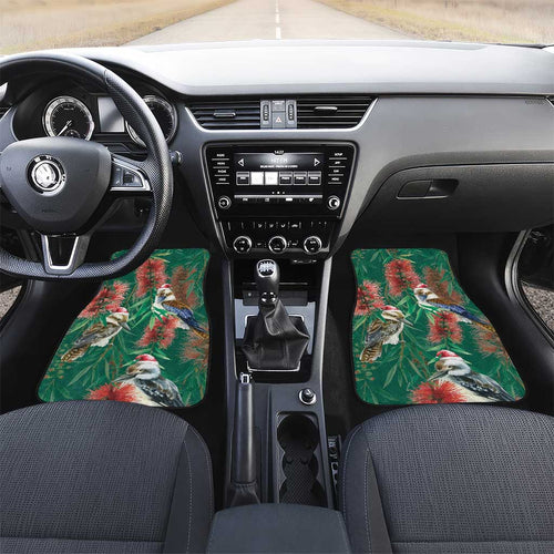 Australia Christmas Car Mats Kookaburra Santa on Callistemon - Forest Green