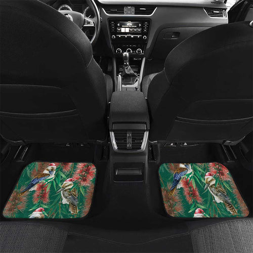 Australia Christmas Car Mats Kookaburra Santa on Callistemon - Forest Green