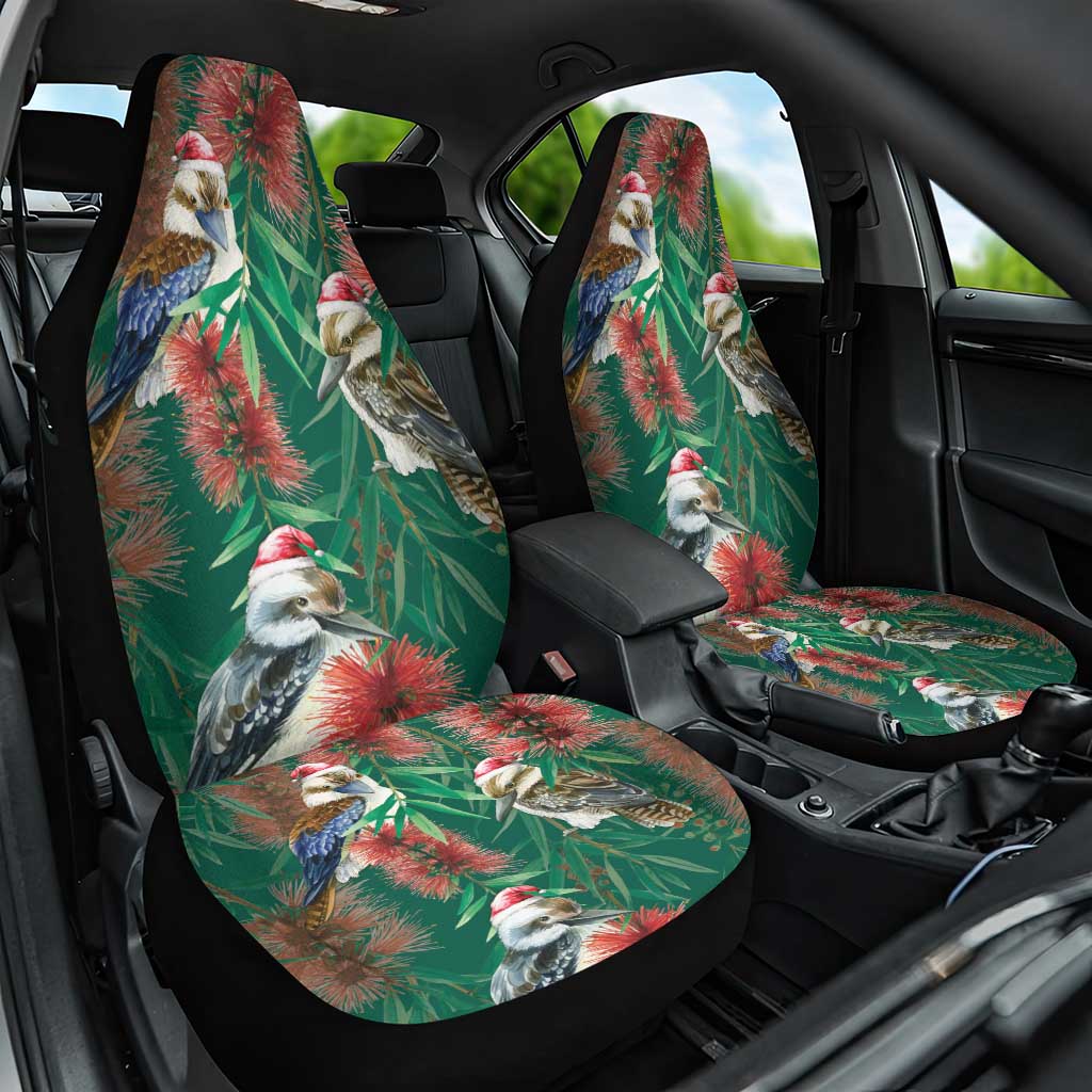 Australia Christmas Car Seat Cover Kookaburra Santa on Callistemon - Forest Green