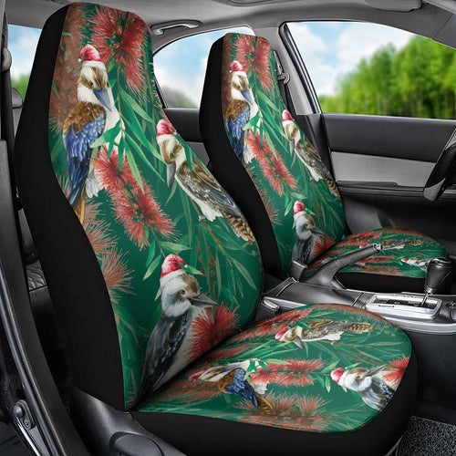 Australia Christmas Car Seat Cover Kookaburra Santa on Callistemon - Forest Green