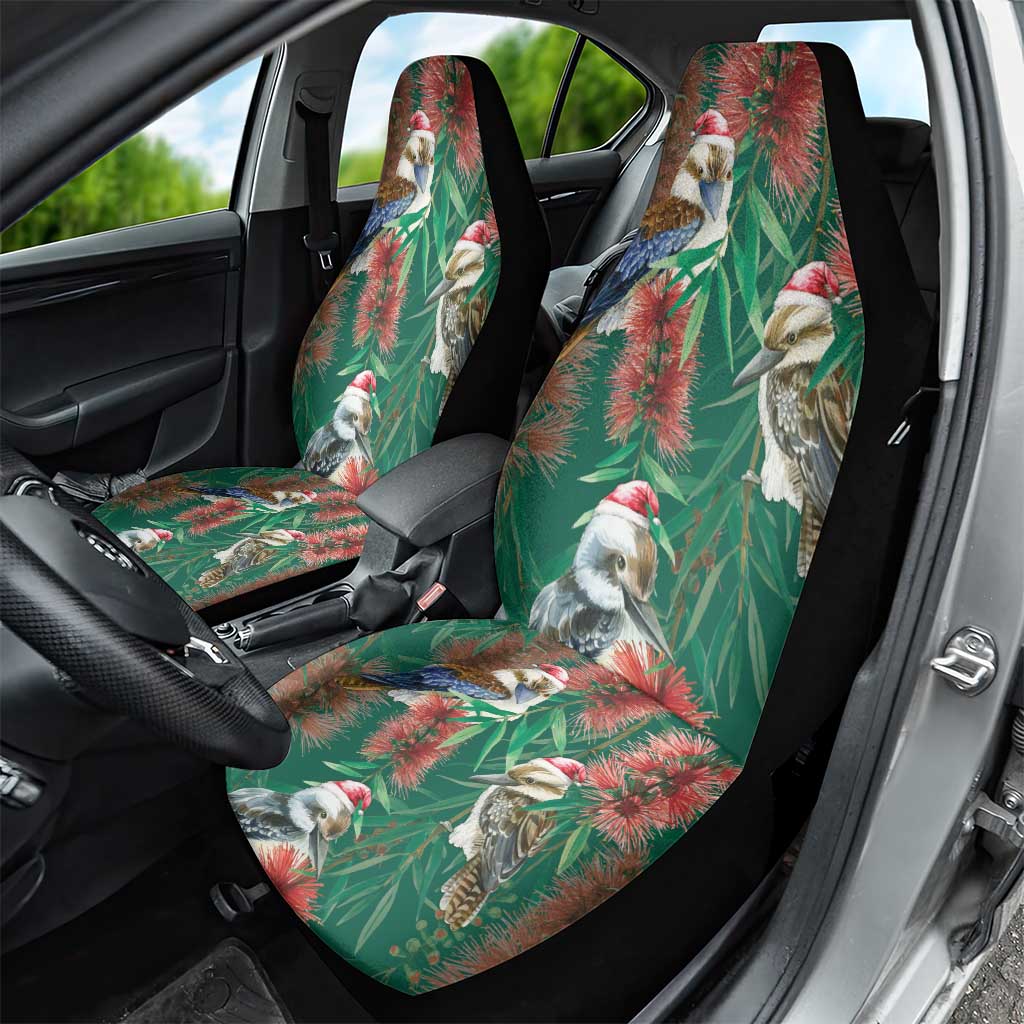 Australia Christmas Car Seat Cover Kookaburra Santa on Callistemon - Forest Green