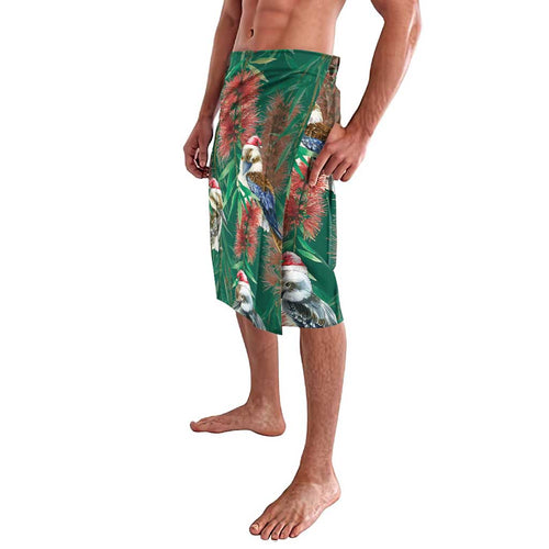 Australia Christmas Lavalava Kookaburra Santa on Callistemon - Forest Green