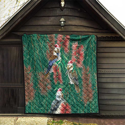 Australia Christmas Quilt Kookaburra Santa on Callistemon - Forest Green
