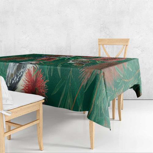 Australia Christmas Tablecloth Kookaburra Santa on Callistemon - Forest Green