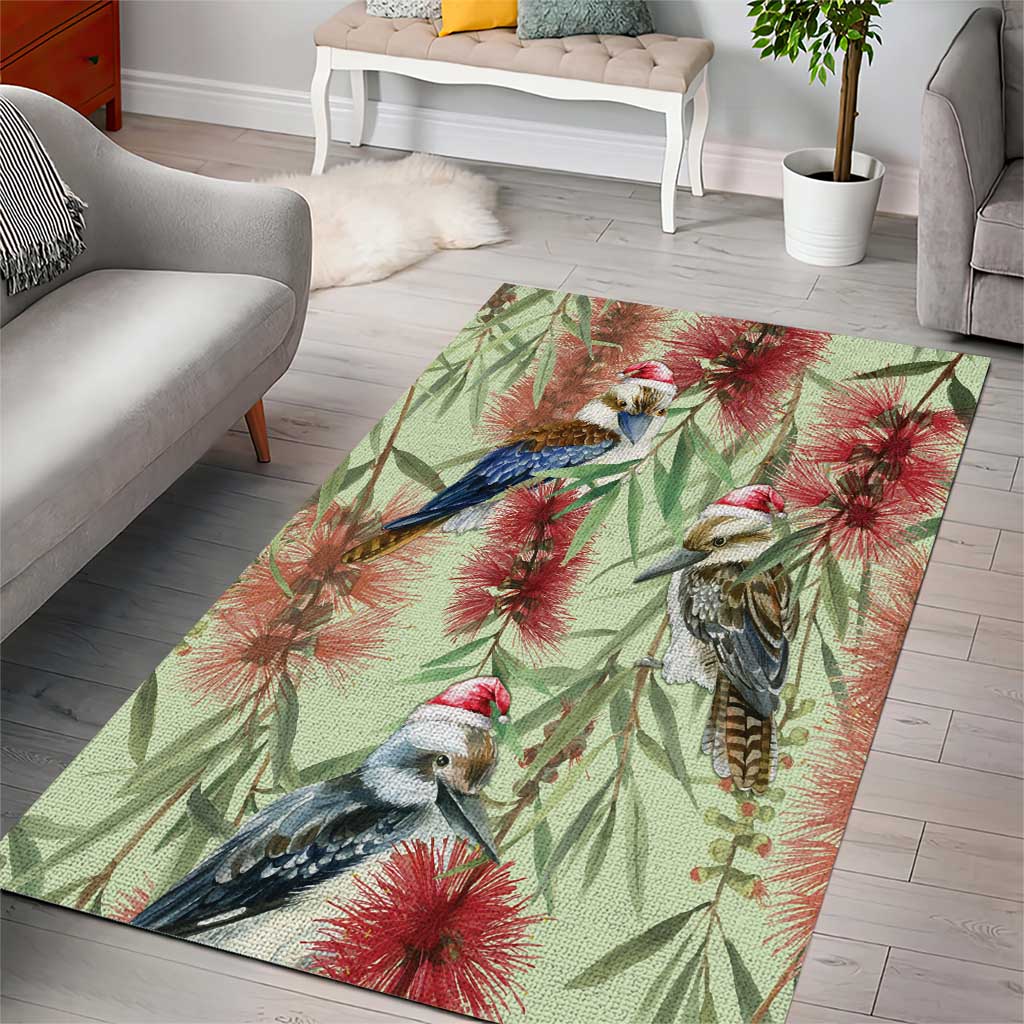 Australia Christmas Area Rug Kookaburra Santa on Callistemon - Pastel