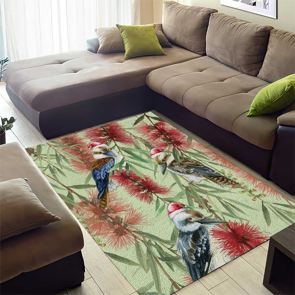Australia Christmas Area Rug Kookaburra Santa on Callistemon - Pastel