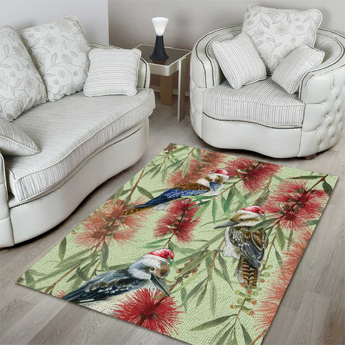 Australia Christmas Area Rug Kookaburra Santa on Callistemon - Pastel