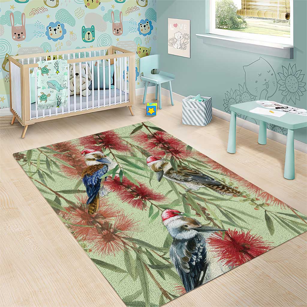 Australia Christmas Area Rug Kookaburra Santa on Callistemon - Pastel