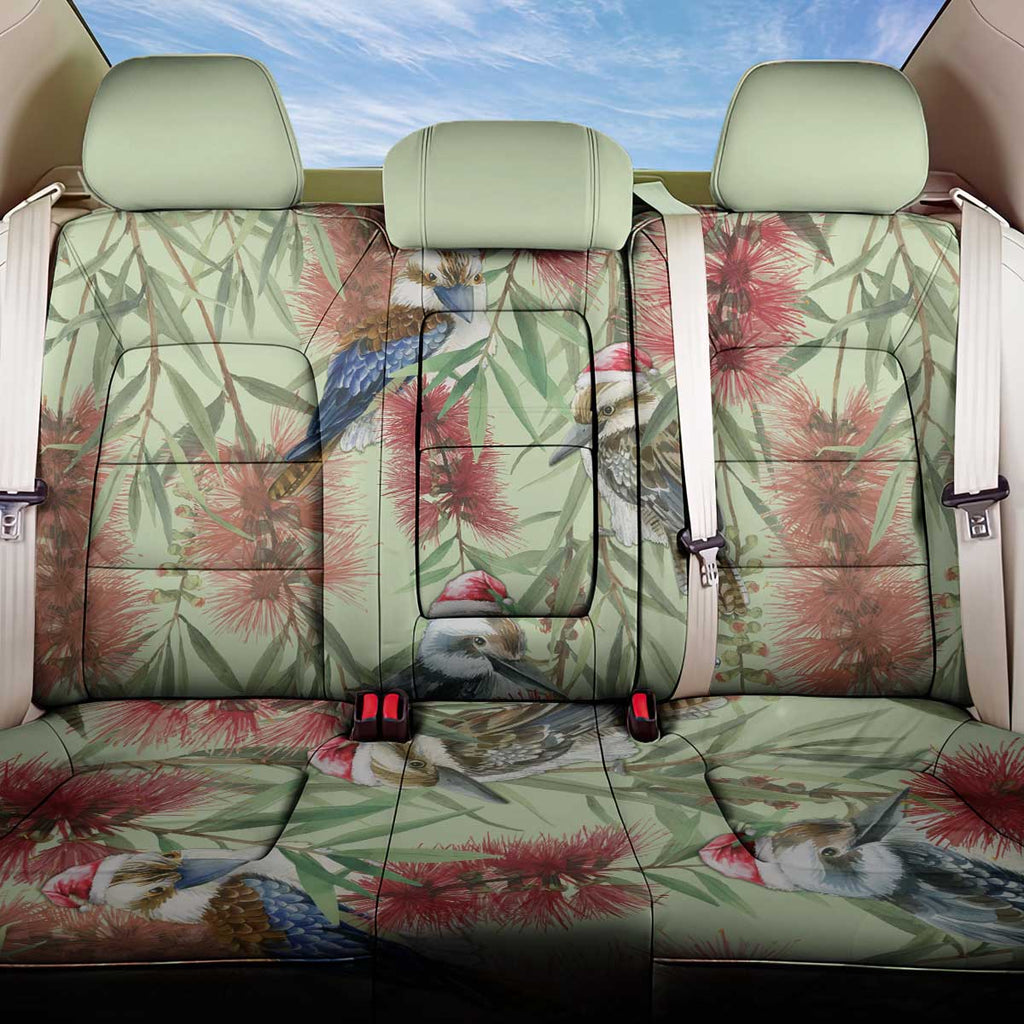 Australia Christmas Back Car Seat Cover Kookaburra Santa on Callistemon - Pastel