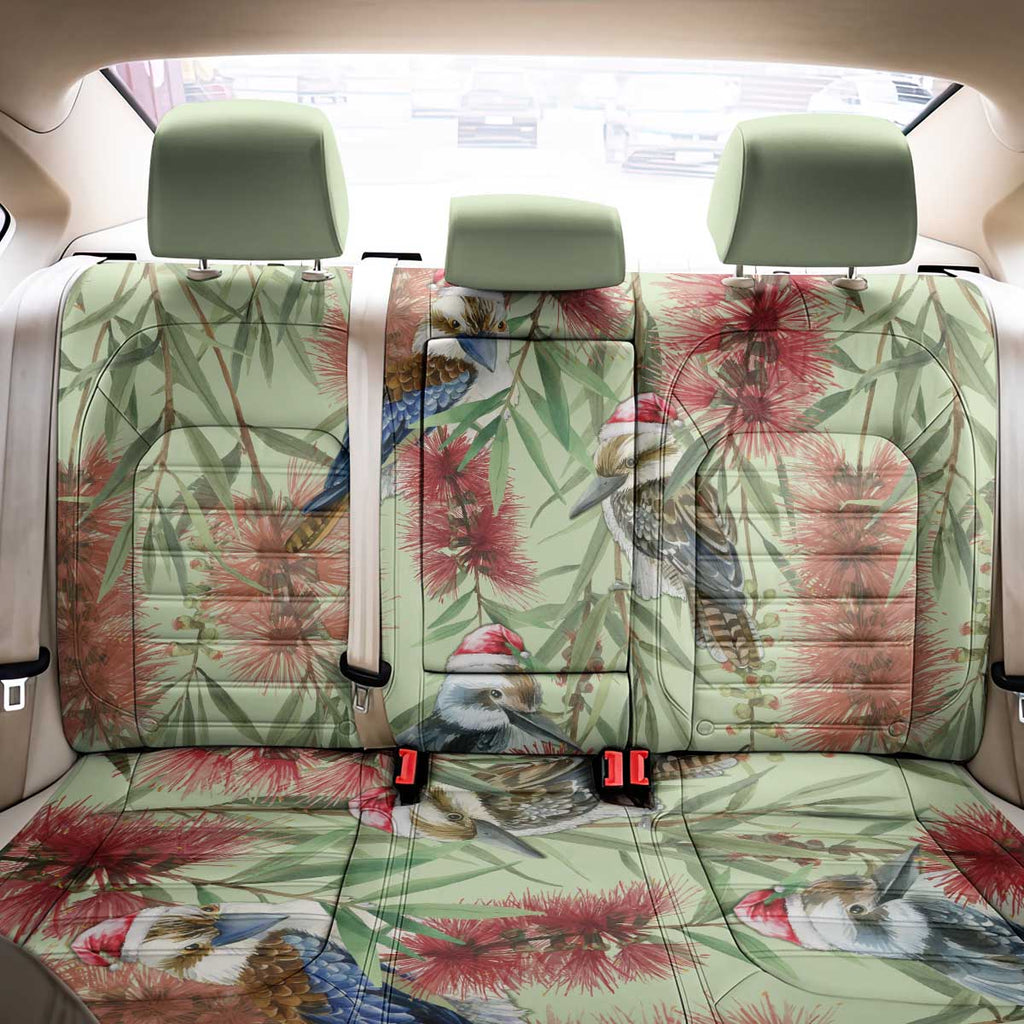 Australia Christmas Back Car Seat Cover Kookaburra Santa on Callistemon - Pastel