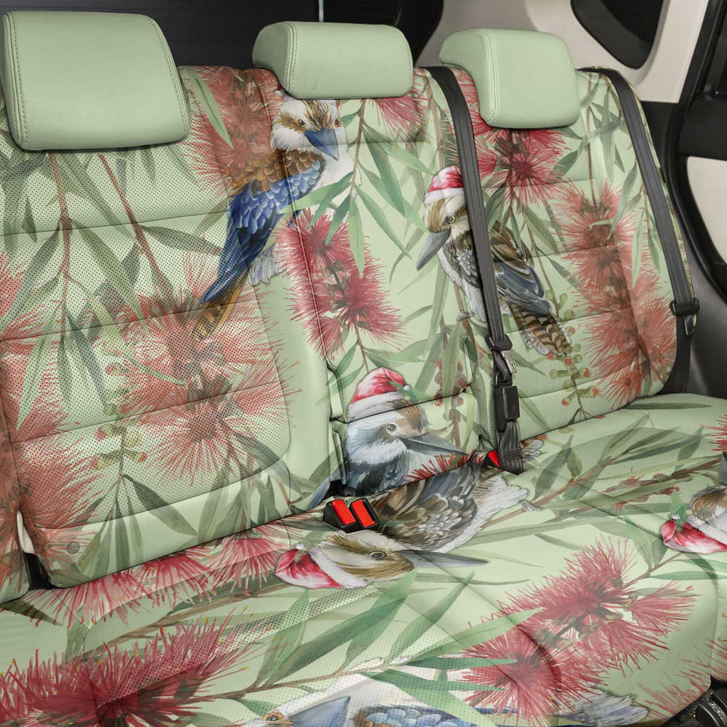 Australia Christmas Back Car Seat Cover Kookaburra Santa on Callistemon - Pastel