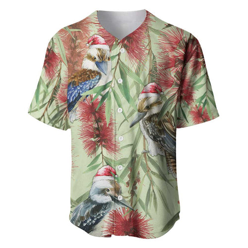 Australia Christmas Baseball Jersey Kookaburra Santa on Callistemon - Pastel