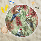 Australia Christmas Beach Blanket Kookaburra Santa on Callistemon - Pastel