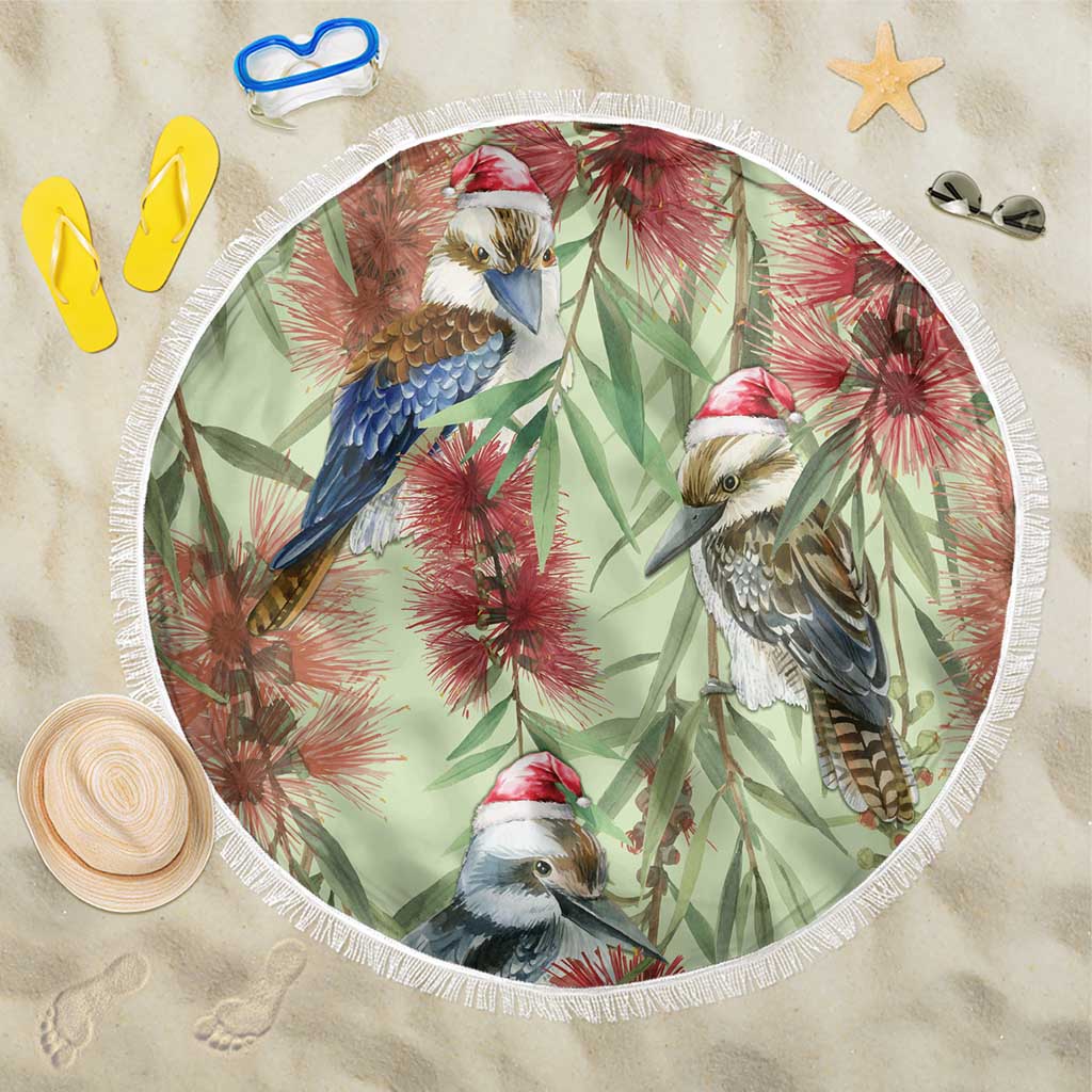 Australia Christmas Beach Blanket Kookaburra Santa on Callistemon - Pastel