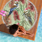 Australia Christmas Beach Blanket Kookaburra Santa on Callistemon - Pastel