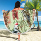 Australia Christmas Beach Blanket Kookaburra Santa on Callistemon - Pastel