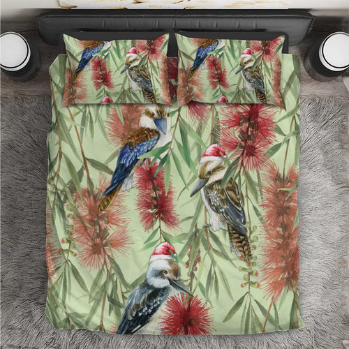 Australia Christmas Bedding Set Kookaburra Santa on Callistemon - Pastel