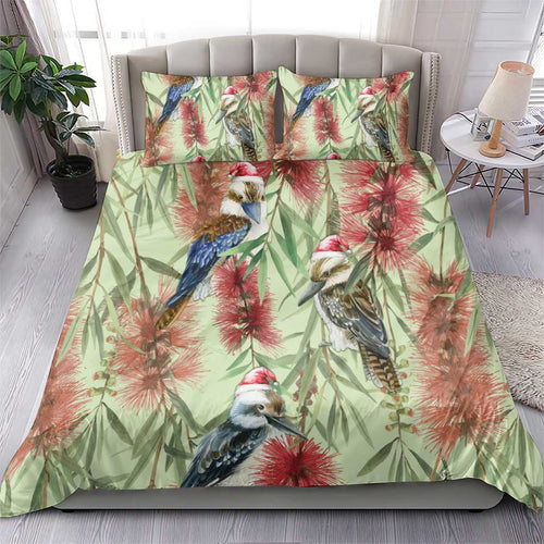 Australia Christmas Bedding Set Kookaburra Santa on Callistemon - Pastel