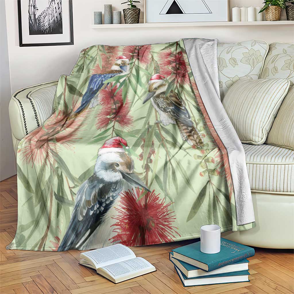 Australia Christmas Blanket Kookaburra Santa on Callistemon - Pastel