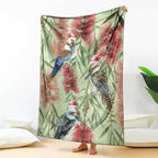 Australia Christmas Blanket Kookaburra Santa on Callistemon - Pastel