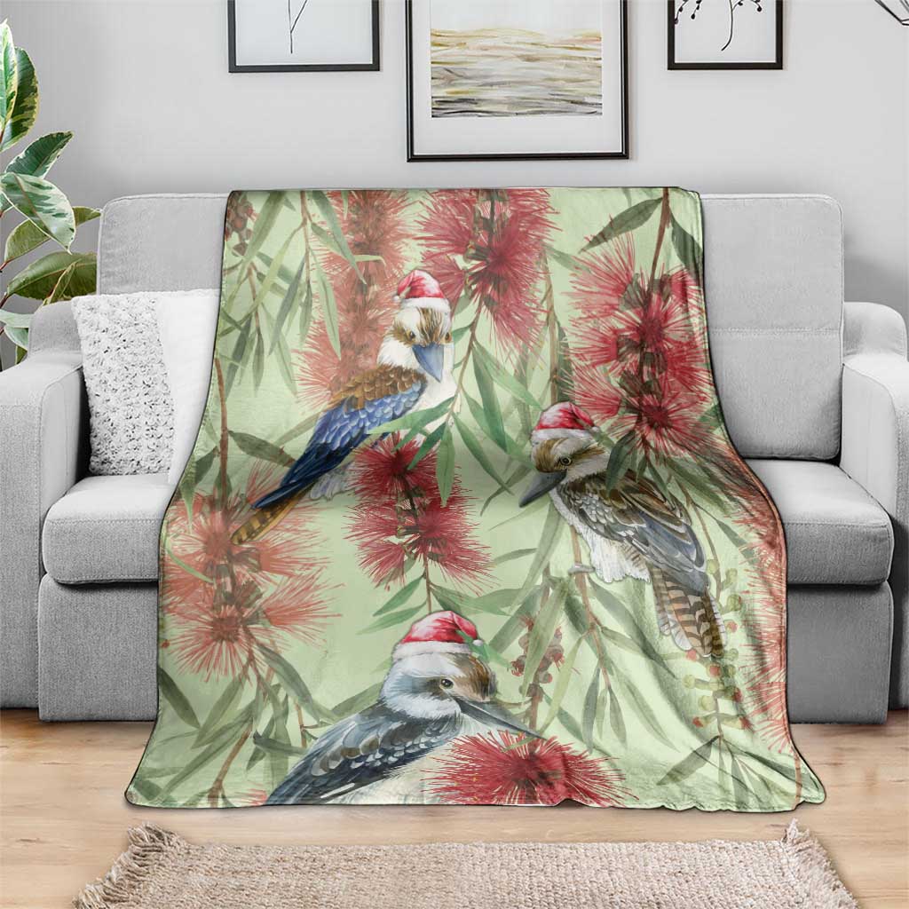 Australia Christmas Blanket Kookaburra Santa on Callistemon - Pastel