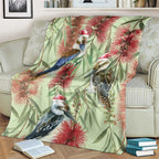 Australia Christmas Blanket Kookaburra Santa on Callistemon - Pastel