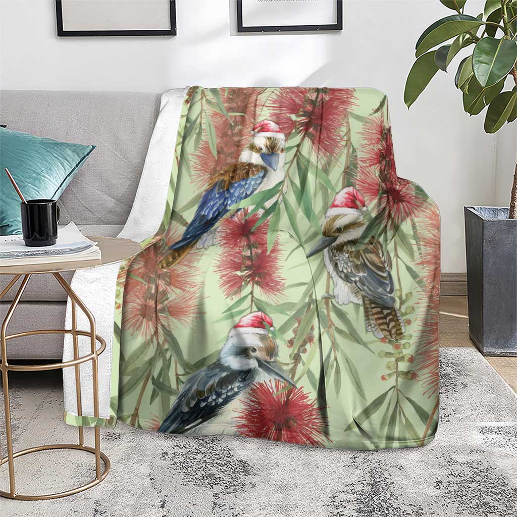 Australia Christmas Blanket Kookaburra Santa on Callistemon - Pastel