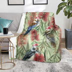 Australia Christmas Blanket Kookaburra Santa on Callistemon - Pastel