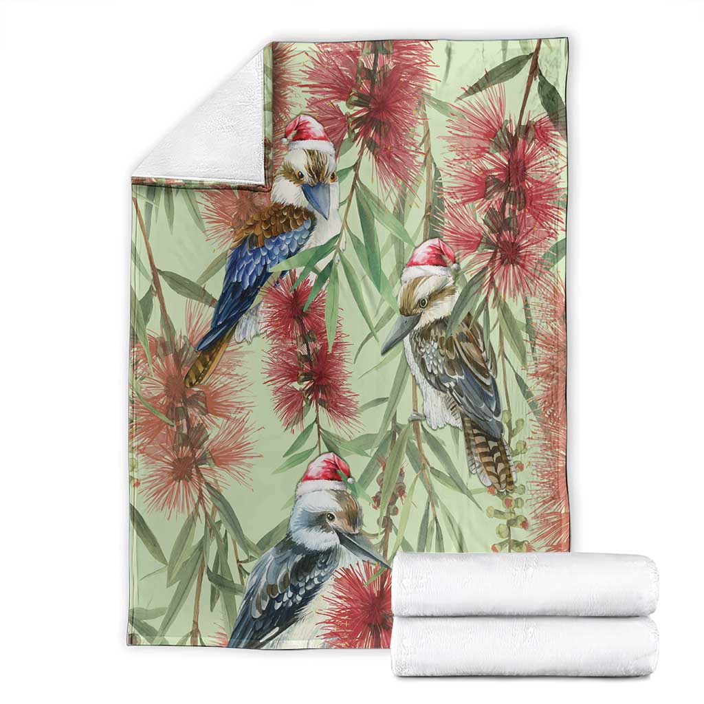 Australia Christmas Blanket Kookaburra Santa on Callistemon - Pastel