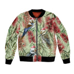 Australia Christmas Bomber Jacket Kookaburra Santa on Callistemon - Pastel