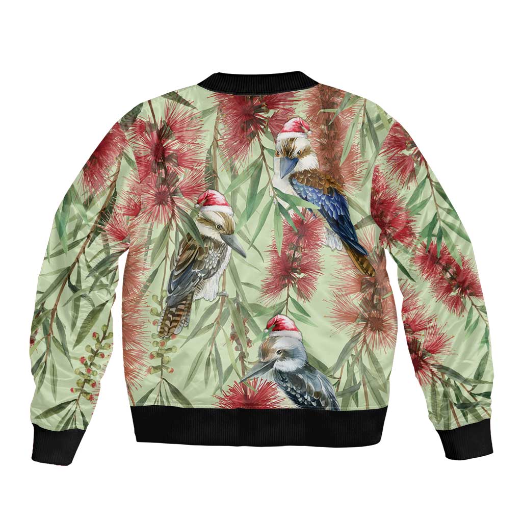 Australia Christmas Bomber Jacket Kookaburra Santa on Callistemon - Pastel