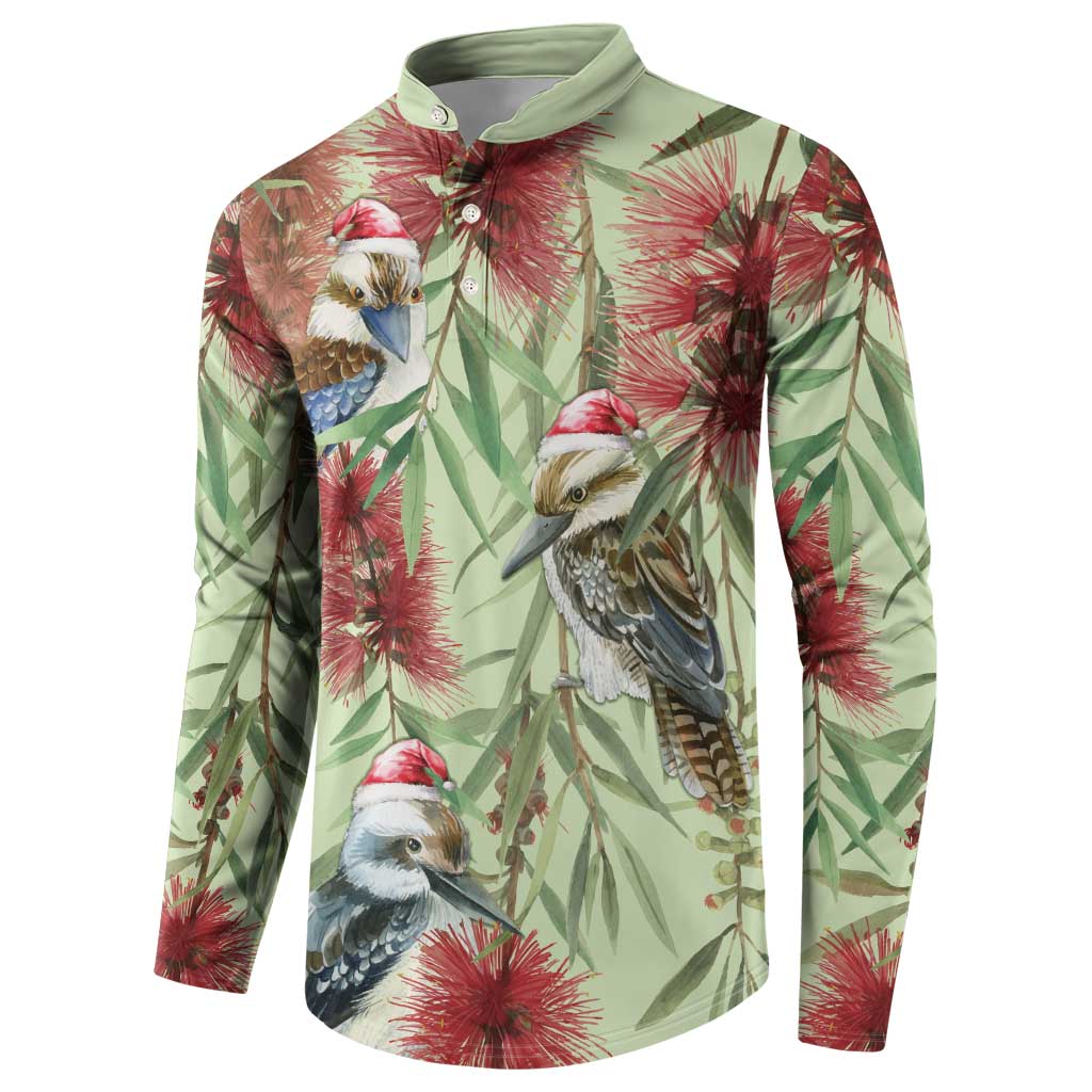 Australia Christmas Button Sweatshirt Kookaburra Santa on Callistemon - Pastel