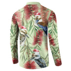 Australia Christmas Button Sweatshirt Kookaburra Santa on Callistemon - Pastel