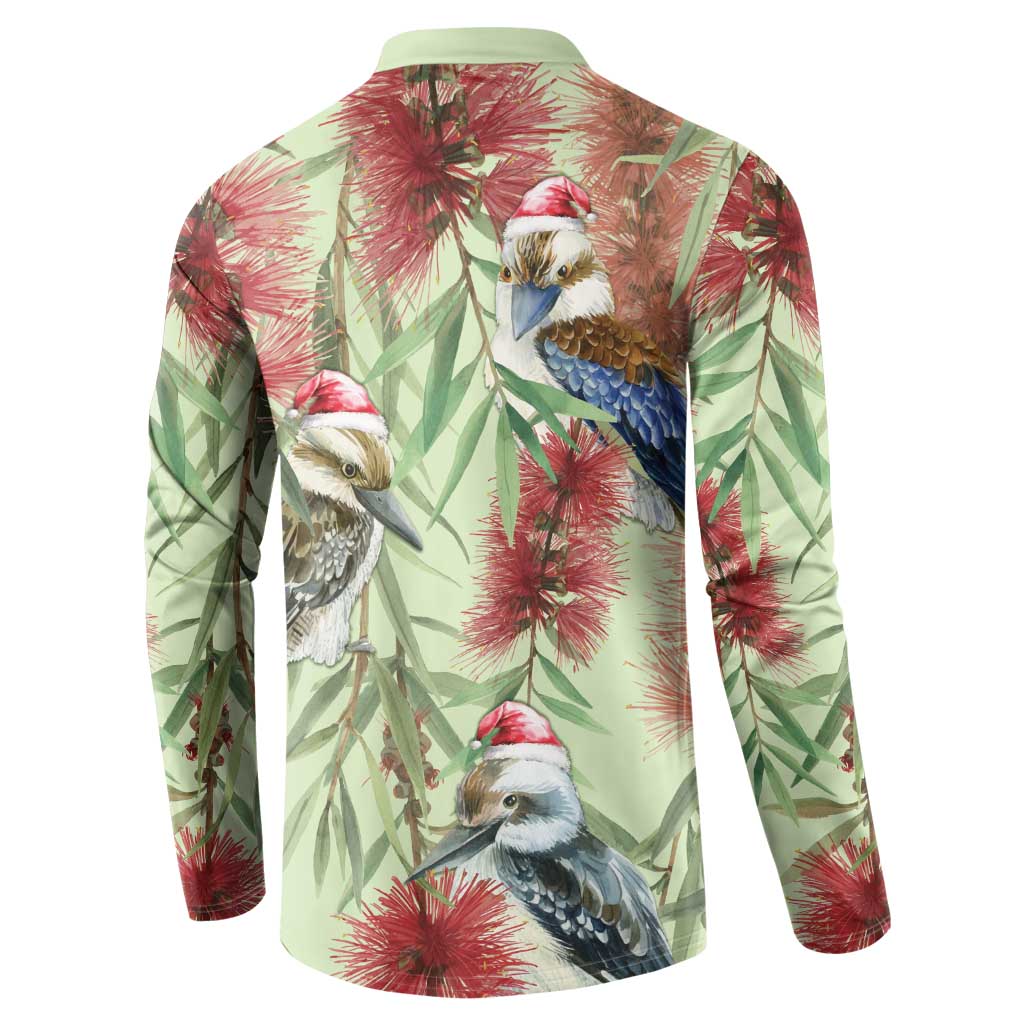Australia Christmas Button Sweatshirt Kookaburra Santa on Callistemon - Pastel