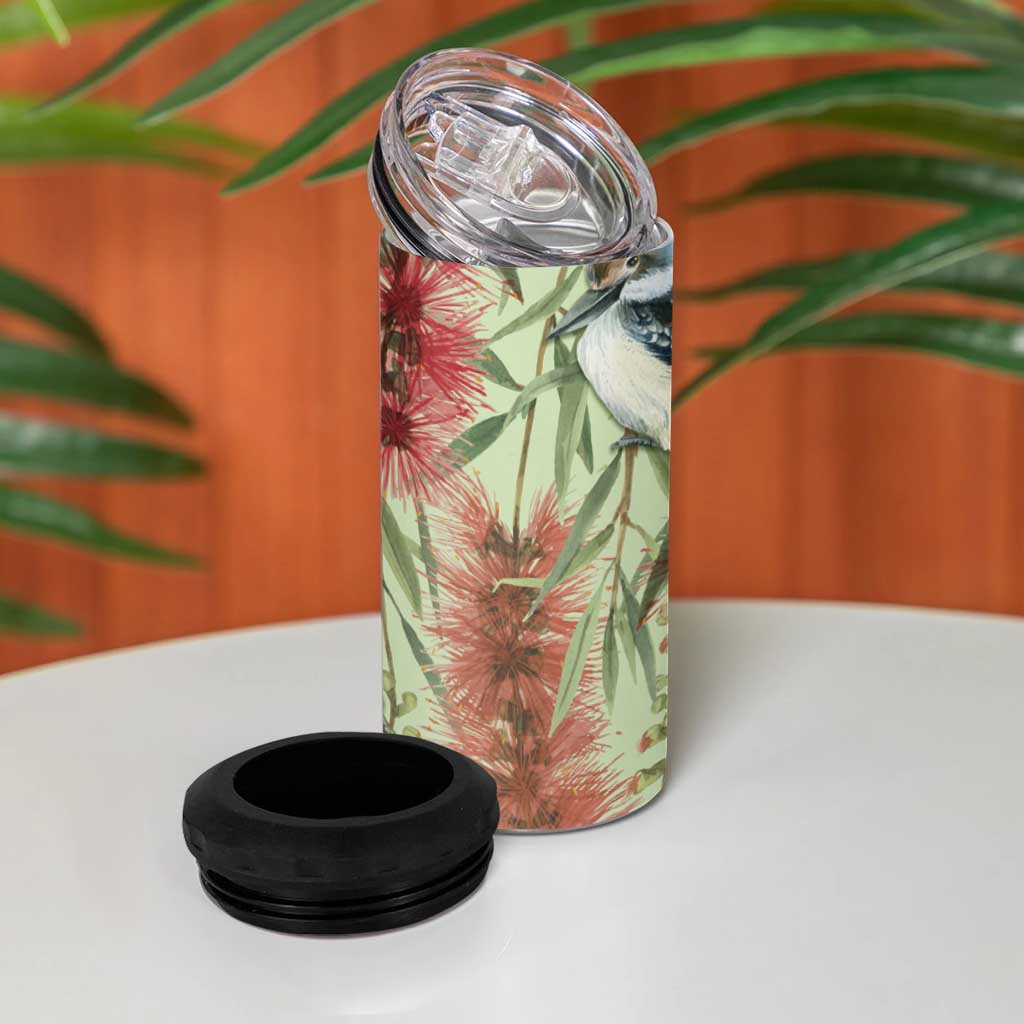 Australia Christmas 4 in 1 Can Cooler Tumbler Kookaburra Santa on Callistemon - Pastel