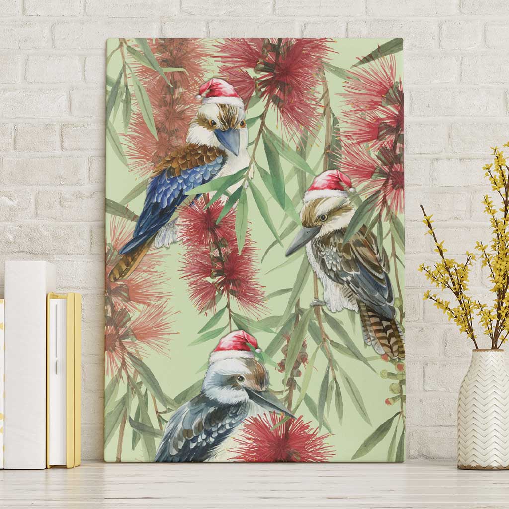 Australia Christmas Canvas Wall Art Kookaburra Santa on Callistemon - Pastel