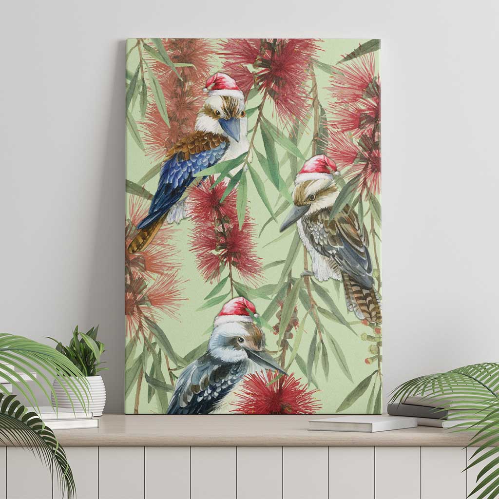 Australia Christmas Canvas Wall Art Kookaburra Santa on Callistemon - Pastel