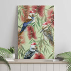 Australia Christmas Canvas Wall Art Kookaburra Santa on Callistemon - Pastel