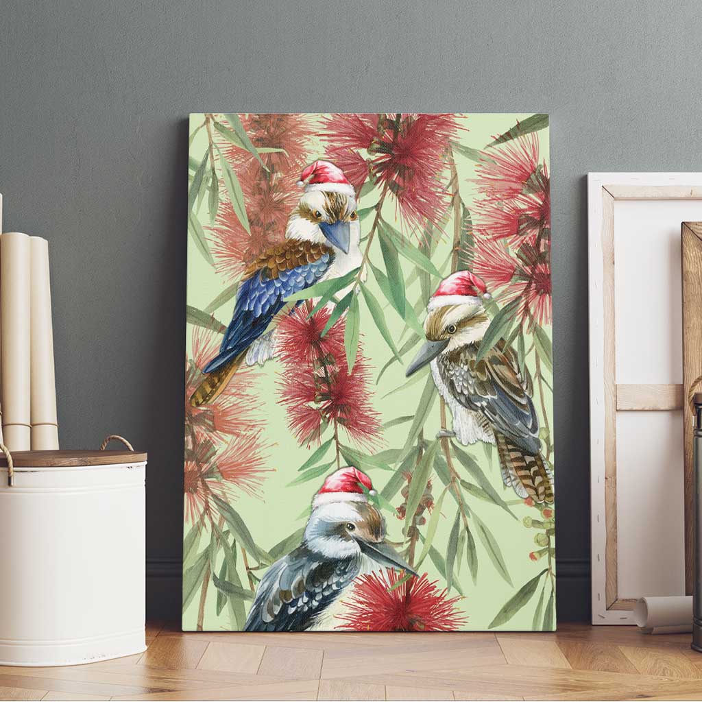 Australia Christmas Canvas Wall Art Kookaburra Santa on Callistemon - Pastel