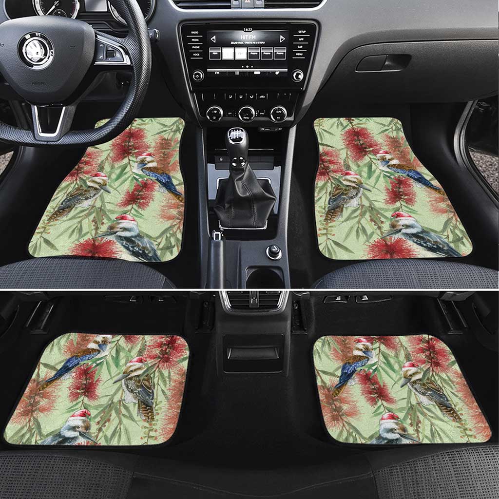 Australia Christmas Car Mats Kookaburra Santa on Callistemon - Pastel