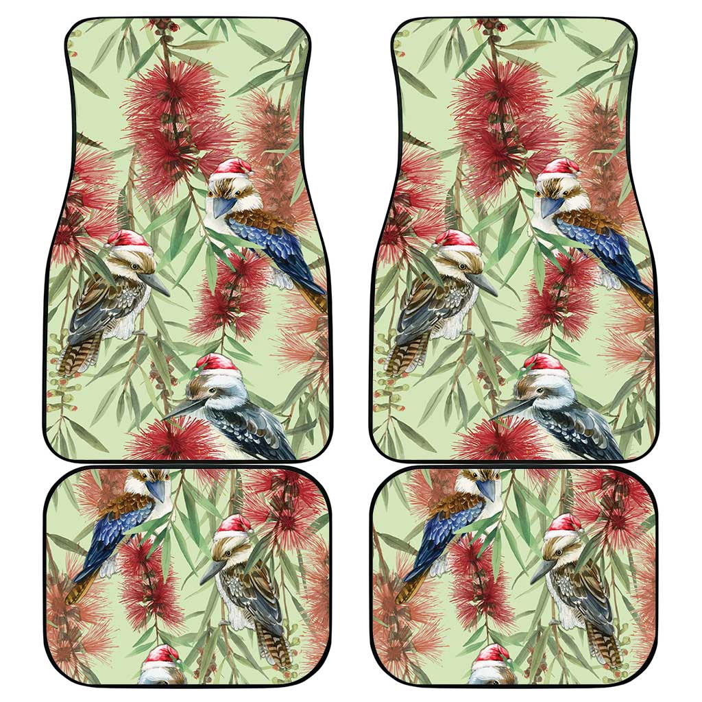 Australia Christmas Car Mats Kookaburra Santa on Callistemon - Pastel