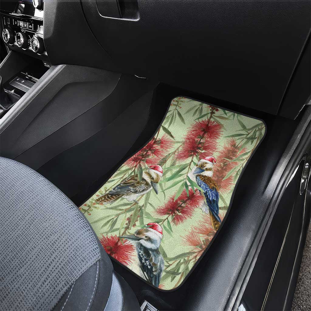 Australia Christmas Car Mats Kookaburra Santa on Callistemon - Pastel