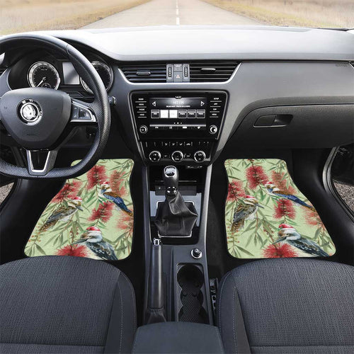 Australia Christmas Car Mats Kookaburra Santa on Callistemon - Pastel