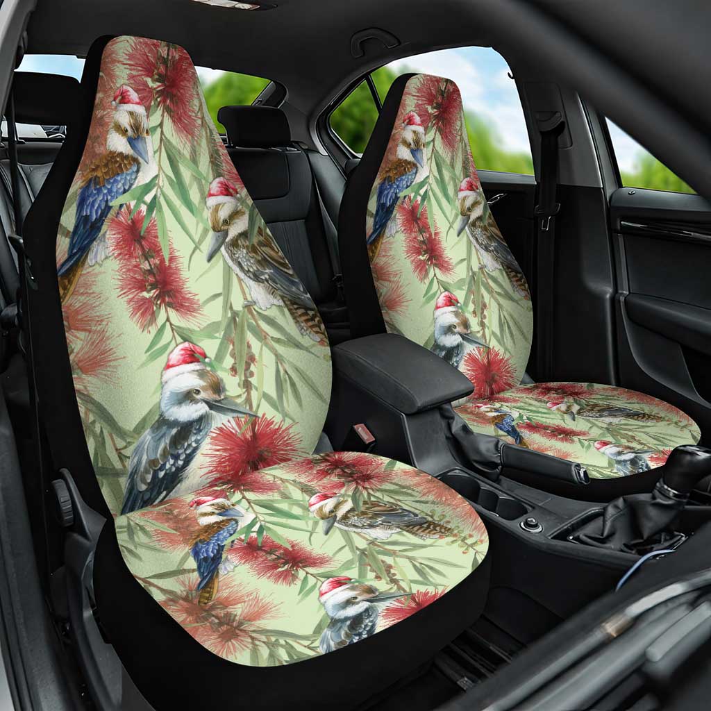 Australia Christmas Car Seat Cover Kookaburra Santa on Callistemon - Pastel
