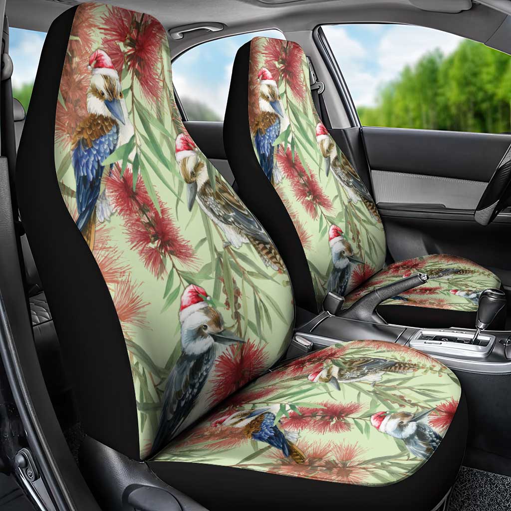 Australia Christmas Car Seat Cover Kookaburra Santa on Callistemon - Pastel