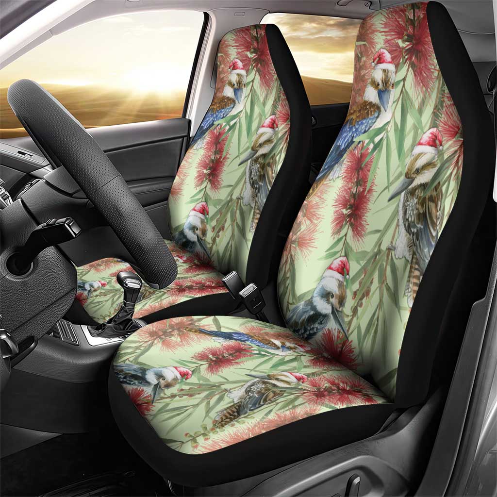 Australia Christmas Car Seat Cover Kookaburra Santa on Callistemon - Pastel