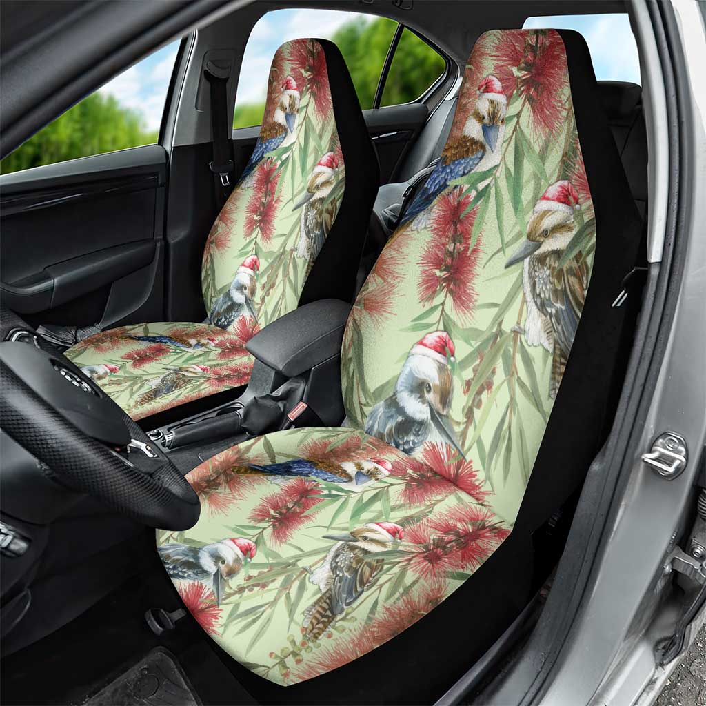 Australia Christmas Car Seat Cover Kookaburra Santa on Callistemon - Pastel